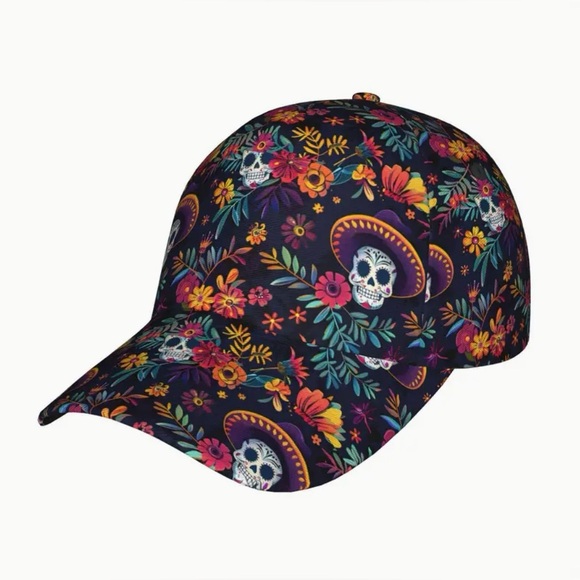 Day of the Dead Sugar Skull Skeleton Baseball Cap Mexican Design Unisex NEW - Picture 1 of 8